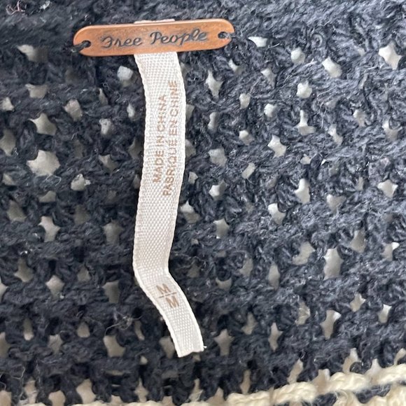 Free People Park Slope Tan & Black Knit Striped V Neck Sweater - Picture 4 of 5